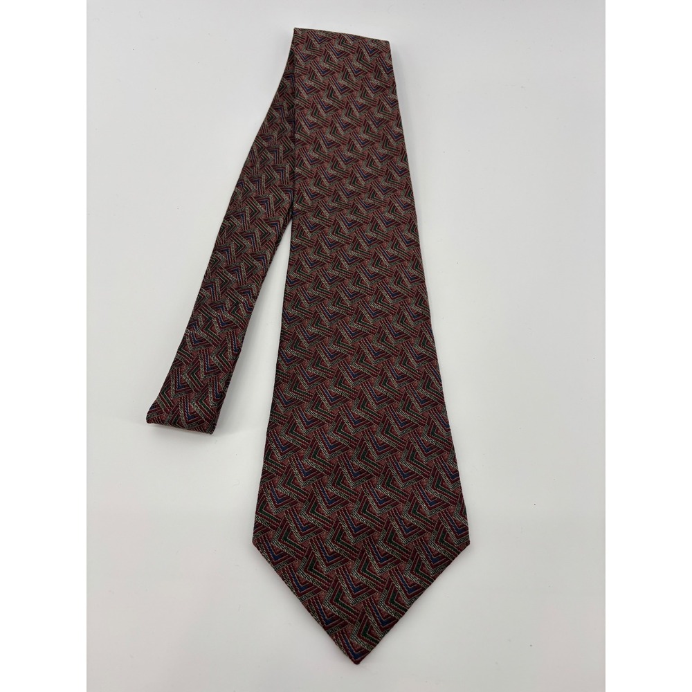 Vintage Polo Ralph Lauren Necktie For Neiman Marcus Burgundy Geometric Silk 58"